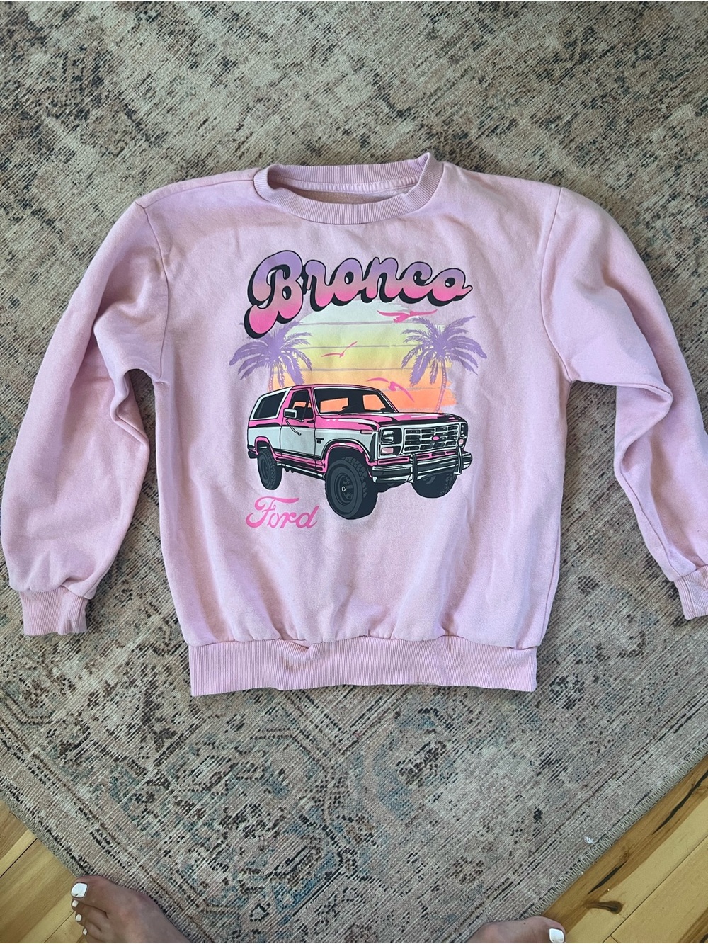 Ford Pink Bronco Graphic Kids Sweatshirt